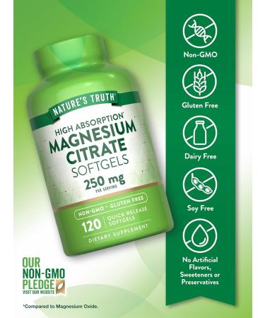 Nature's Truth Magnesium Citrate Softgels | 250mg | 120 Count | High Absorption | Non-GMO & Gluten Free Supplement - Buy Online on GoSupps.com