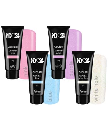 Poly Glimmer Effect Gel Set Four - Led / Uv - Studio Quality Made In Germany - 4 x 30g
