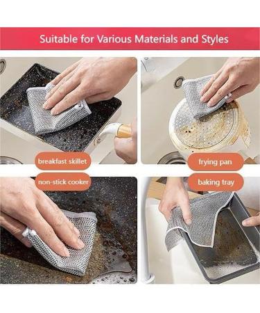 Graceful Double Stainless Steel Scrubber Ancienflow Scrubber Double Sided Silver Wire Dishcloth Reusable Multi-Purpose Metal Wire Dishwashing Cloth Kitchen Cleaning Washer 5pcs - Buy Online on GoSupps.com