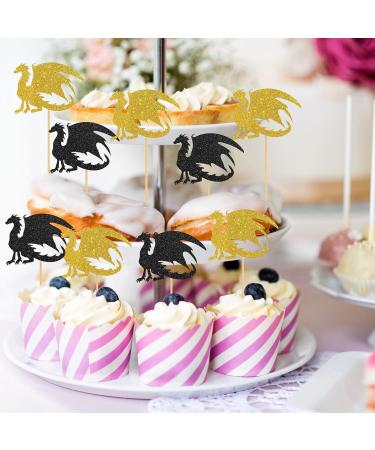INNORU Dragon Cupcake Toppers Fantasy Birthday Party Decorations Flying Dragon Baby Shower Birthday Wedding Party Decorations Supplies Pack of 24 Glitter - Buy Online on GoSupps.com