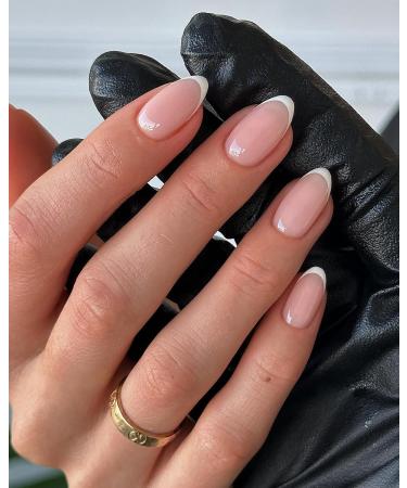 120Pcs White French Tip Press on Nails - Almond Shape Glossy Nude Full Cover False Nails with Adhesive Tabs for Women & Girls - Buy Online on GoSupps.com