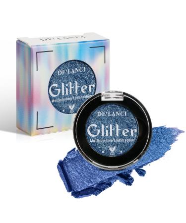 DE'LANCI Multichrome Eyeshadow Holographic Eye Shadow with Intense Color Payoff Shiny Blue Shade Highly Pigmented Duo Chrome Glitter Eyeshadow for Blue Eyes Metallic Shimmer Shades Vegan Talc Free Smurf #7E