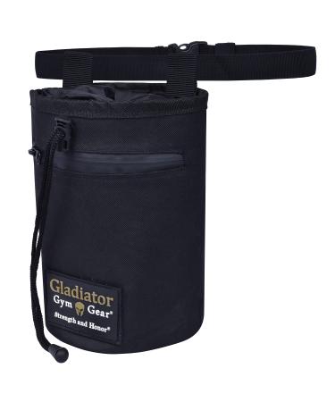 Gladiator Climbing Chalk Bag , Drawstring Hand Chalk Bag with Pockets , Loop and Adjustable Belt, Chalk Bag for Rock Climbing , Weightlifting and Gymnastic Black