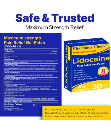Pharmacy Choice 4% Lidocaine Pain Relief Gel Patches Maximum Strength Numbing Gel Patch for Back Shoulder Muscle Joints Knee Pain Relief 30 Counts - Buy Online on GoSupps.com