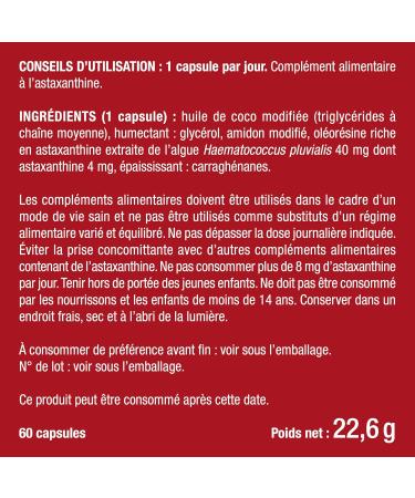 Astaxanthin - Haematococcus Pluvialis Extract 40 mg - 100% Natural - Vegan - Antioxidant - Premium Formula - 60 Capsules - Nutrimea - Made in France - Buy Online on GoSupps.com