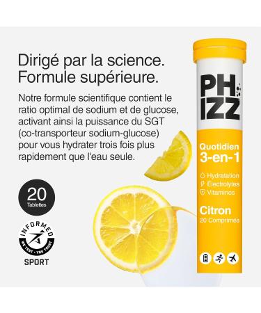 Phizz Electrolytes Multivitamines & Comprim s d'hydratation - 20 comprim s de r hydratation effervescents - 18 vitamines et min raux vitamine C v gane v g tarien et hypocalorique (Citron) Zitrone 20 unit (Lot de 1) - Buy Online on GoSupps.com