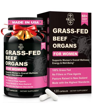 Beef Organ Supplement for Women - Beef Liver, Kidney, Heart, Uterus Tissue, Ovary | Supports Women's Overall Energy and Wellness | Grass Fed, Pasture Raised in New Zealand, 120ct,1P 120 Count (Pack of 1)