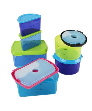 Fit & Fresh Kids' Reusable Lunch Box Container Set with Built-In Ice Packs, 14-Piece Healthy Lunch and Snack Kit, BPA-Free Microwave Safe, Portion Control Assorted