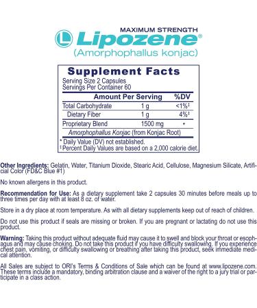 Lipozene Mega Bottle - 120 Capsules - Appetite Suppressant - 120 Count - Buy Online on GoSupps.com