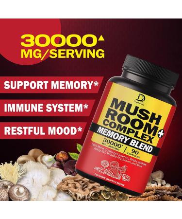 Dedicad 17-in-1 Mushroom Complex Supplement 30000mg - Boost Mood, Memory & Immune System - 90 Capsules - Buy Online on GoSupps.com