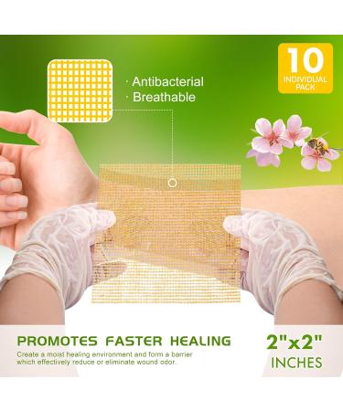 Manuka Honey Gauze Dressing - 2x2 Pack of 10 | Wound Care Bandages for Cuts Scalds & Burns | Premium Wound Dressing Products - Buy Online on GoSupps.com