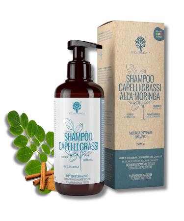RedMoringa Sebum-Regulating Shampoo for Oily Hair - Deeply cleanses and restores the pH of the scalp - 99.5% Natural - With Moringa, Mallow, Cinnamon and Witch Hazel - 250ml