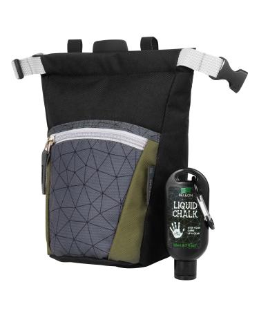 Chalk Bag for Rock Climbing with Liquid Chalk and Carbine Large Chalk Bucket Bouldering with Magnetic Closure Zippered Pocket Brush Holder Black