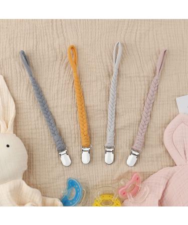 Sugee Braided Pacifier Clip Leash Set for Baby Boys and Girls - 4 Pack Grey Soothie Binky Holder - Buy Online on GoSupps.com