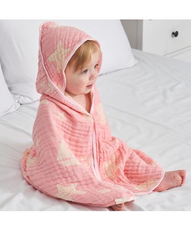 HardNok Bamboo Muslin Baby Towel Hooded,32 x 32 inches Silk Soft and Comfortable 6 Layer Large Bath Towel for Boys,Girls(Ocean Pink) Bamboo Pink 32 Bamboo