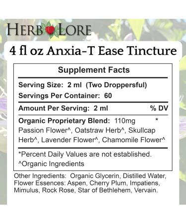 Herb Lore Anxia-T Ease Tincture Herbal Mood & Relaxation Support with Passionflower Lavender Chamomile and Flower Essences (4 fl oz) - Buy Online on GoSupps.com
