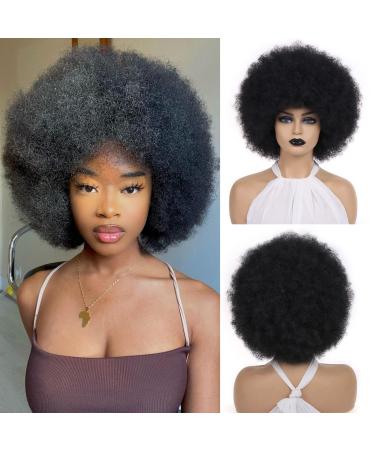 RuiYok 8 Inch Natural Black Afro Wig Afro Wigs for Black Women Afro Wigs 70S Premium Synthetic Afro Puff Wigs Bouncy and Soft Natural Looking Hair Wigs for Costume Cosplay Party (1B) 8 Inch 1B