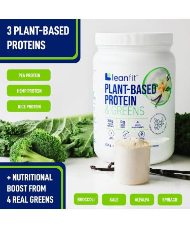 Buy LeanFit Plant-Based Protein & Greens - Natural Vanilla 20g Vegan Protein 4 Leafy Greens Gluten-Free No Sugar - 19 Servings - Buy Online on GoSupps.com