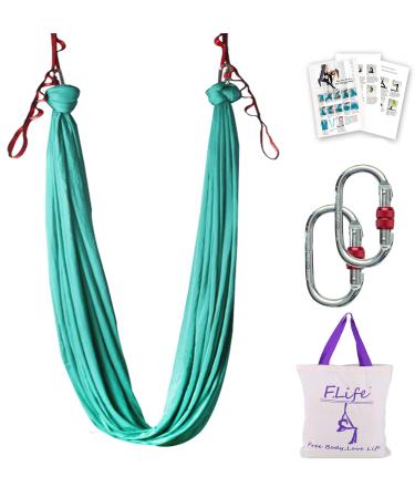 F.Life Aerial Yoga Hammock 5.5 Yards Premium Aerial Silk Fabric Yoga Swing for Antigravity Yoga Inversion Include Daisy Chain,Carabiner and Pose Guide turquoise