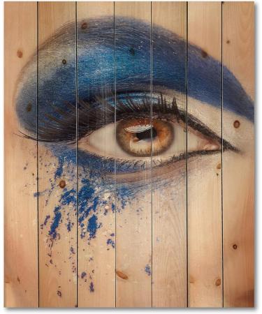 DesignQ Modern Wood Wall Art - Blue Fantasy Eye Makeup Decor | Large Pine Wall Panels - Buy Online on GoSupps.com