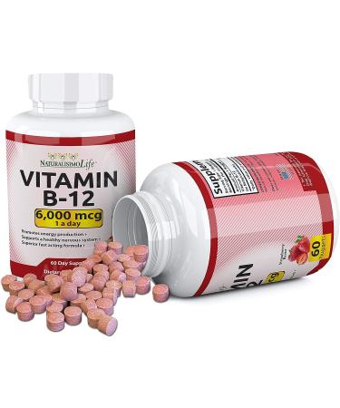 NaturalisimoLife Vitamin B12 6000 mcg Maximum Strength Strawberry Flavor Nuggets - Promotes Energy & Supports Nervous System - 60 Once-a-Day Nuggets - Buy Online on GoSupps.com