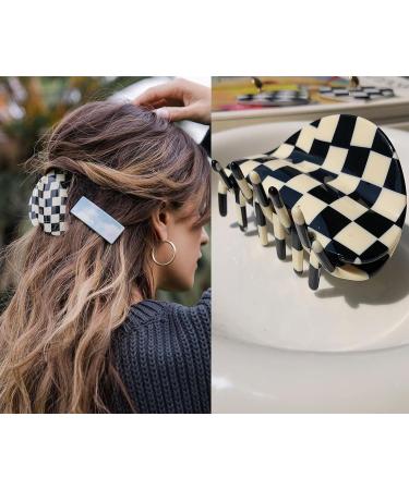 Checkered Hair Clip Claw Set - Black and White Checker Series - 2 Pack - Y2K Accessories for Women and Girls - Buy Online on GoSupps.com