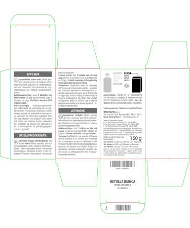 White Birch or Warty Birch (Betula Pendula Alba or Verrucosa) Leaves Naturalma 150 g 300 Tablets Food Supplement Natural and Vegan - Buy Online on GoSupps.com