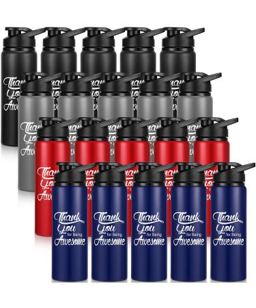 Thank You Gifts for Women 20 Pack Aluminum Water Bottles 24oz Appreciation Gifts Thank You for Being Awesome Gifts for Coworkers Employee Men Friend Office Staff Teacher (Common)