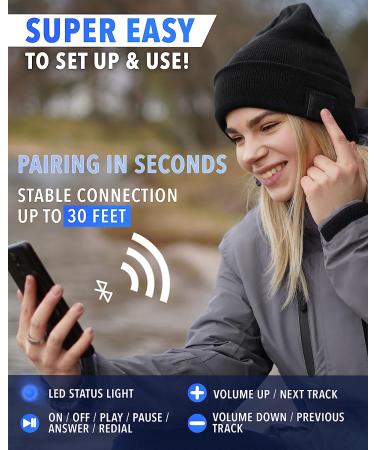 Foxelli Bluetooth Beanie - Wireless Hat with Headphones for Men & Women in Black - Buy Online on GoSupps.com