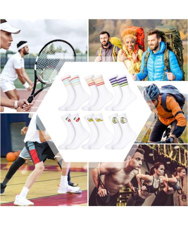 Retro Sports Socks for Women & Men - 6 Pairs Tennis & Stripe Long White Socks - International Shipping - Buy Online on GoSupps.com