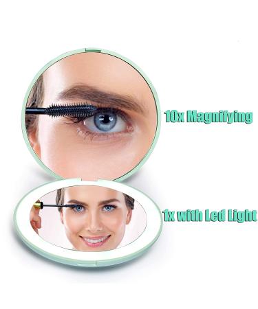 Wobsion LED Lighted Travel Makeup Mirror 1x10x Magnification Compact Portable Handheld Mirror - 3.5 inch Illuminated Folding Mirror, 2-Sided Round Cyan Design - Buy Online on GoSupps.com