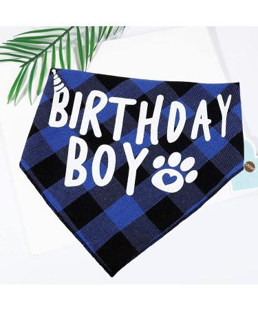 Dog Birthday Bandana - Plaid Cotton Triangle Scarf for Small Medium Dogs & Cats | Washable Birthday Party Supplies (Blue) - Buy Online on GoSupps.com