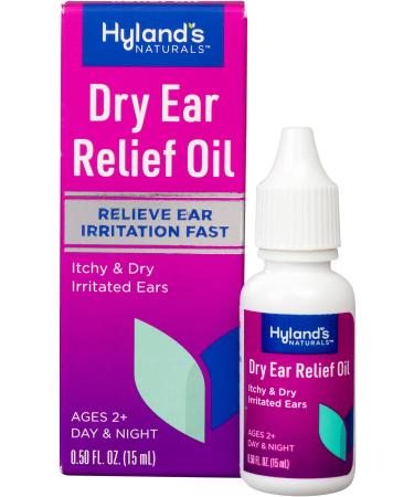 Hyland's Naturals Dry Ear Relief Oil Relieve Ear Irritation Fast for Itchy & Dry Irritated Ears Ages 2+ Day & Night Drops 0.5 Ounce