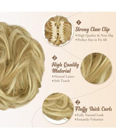 BARSDAR Claw Clip Messy Bun Hairpiece | Curly Synthetic Bun Extension for Women | 24H613# Creamy Blonde with Beige Highlights - Buy Online on GoSupps.com