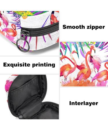 Stylish Menstruation Pad Bag with Zipper | Women's Napkin & Tampon Collecting Bag | Tropical Leaves & Flamingo Design - Buy Online on GoSupps.com