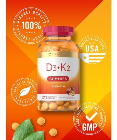 Carlyle D3 K2 Gummies 120 Count with Calcium | Vegetarian Non-GMO and Gluten Free Supplement - Buy Online on GoSupps.com