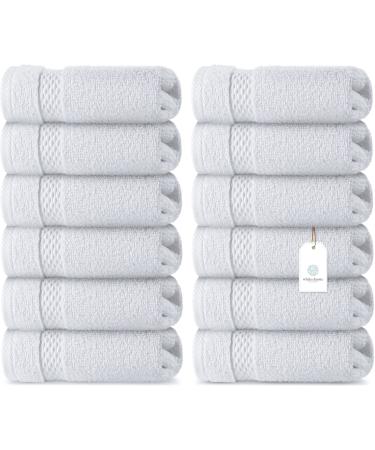 WhiteClassic Luxury Cotton Washcloths - Large Hotel Spa Bathroom Face Towel | 12 Pack | White