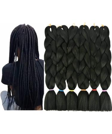 LOHXINHAIR Braiding Hair 24 Inch 6 Packs Black Kanekalon High Temperature Synthetic Jumbo Bohemian Braids Crochet Hair Extensions Soft Yaki Texture for Black Women 1BBlack 24 Inch (Pack of 6)