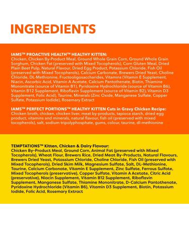 Kitten Start Pack - Includes IAMS Proactive Health Healthy Kitten Dry Cat Food Chicken IAMS Perfect Portions Healthy Kitten Wet Cat Food Chicken & Temptations Kitten Chicken & Dairy Treats 2.67kg Pk - Buy Online on GoSupps.com