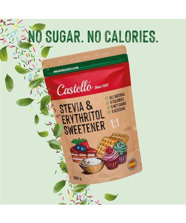 Stevia + Erythritol 1:1 Sweetener | 100% Natural Sugar Replacement - 0 Calories Keto & Paleo Friendly - Castello Since 1907 - 850g - Buy Online on GoSupps.com