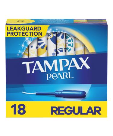 Tampax Pearl Plastic Unscented Tampons Regular Absorbency Blue 18 Count Regular 18 Count (Pack of 1)