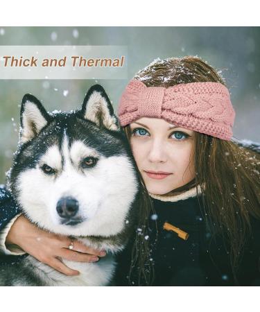 Winter Knit Thermal Headbands Women Knitted Bow Velvet Ear Warmer Headband for Ladies Girls Elastic Crochet Hairbands Thick Turban for Running Shopping black pink - Buy Online on GoSupps.com