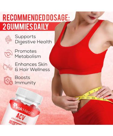 Peakhealth Apple Cider Vinegar Gummies with Vitamins - Delicious Apple Flavor for Women's Health Metabolism Support & Digestive Wellness 1000mg ACV with B12 B6 Folic Acid 60 Vegan Gummies - Buy Online on GoSupps.com