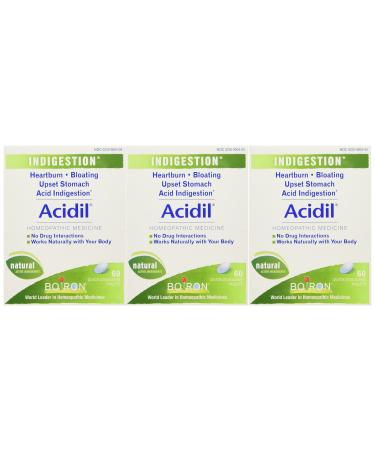 Boiron Acidil 60 Tablets (Pack of 3) Homeopathic Medicine for Indigestion 60 Tablets (Pack of 3) 60 Count (Pack of 3)