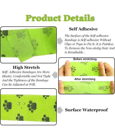Dog Vet Wrap: 8 Rolls Self Adhesive Bandages for Paws - Breathable & Stretchable Fabric for Sprains & Swelling in 4 Colors with Paw Pattern - Buy Online on GoSupps.com
