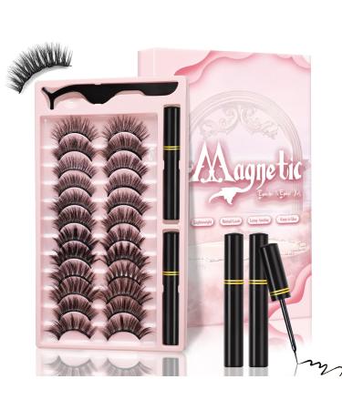Magnetic Eyelashes and Eyeliner Kit 12 Pairs Different Magnetic Lashes 3D Natural Look with Eyeliner and Tweezers Easy to Apply Reusable & Sweatproof Mink False Eyelashes No Glue Needed (12 pcs)