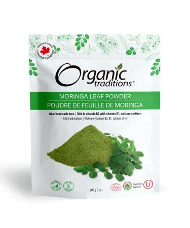 Organic Traditions Organic Moringa Leaf Extract Vegan Non-GMO Organic Superfood Moringa Powder 7oz (200g) Bag 40 servings per bag