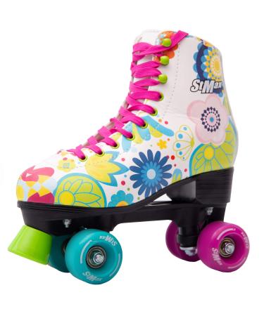 STMAX Roller Skates Women and Girls Classic Derby 4 Wheels Rink Quad Skate for Kids and Adults Patines para nias y Mujer Outdoor Rollerskates Floral 7 Women / 5.5 Youth