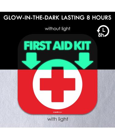 Glow in The Dark First Aid Kit Sign - 4 Pack 6x6 - Photoluminescent Stickers - Up to 8 Hours of Glow - Buy Online on GoSupps.com