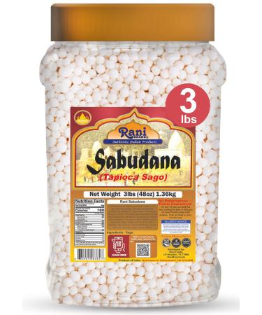 Rani Sabudana (Tapioca / Sago) Pearls 48oz (3lbs) 1.36kg Bulk PET Jar All Natural | Vegan | No Colors | NON-GMO | Indian Origin PET JAR 3 Pound (Pack of 1)